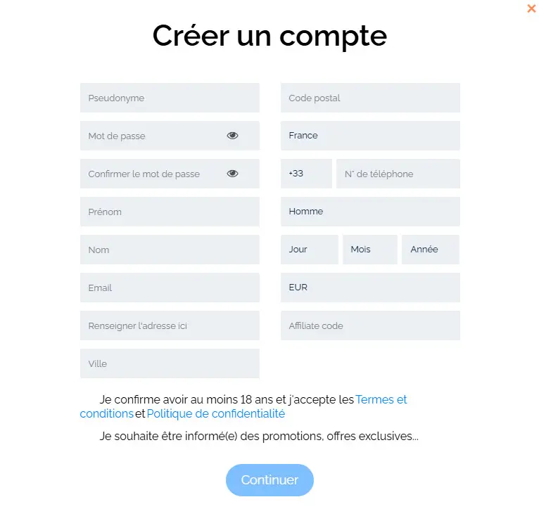 Processus d'inscription Online Bingo Casino